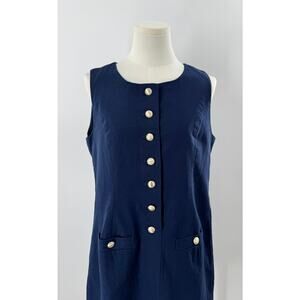 J Crew Navy Blue Linen Cotton Shift Dress Sleeveless Knee Length Sheath 8 NWT